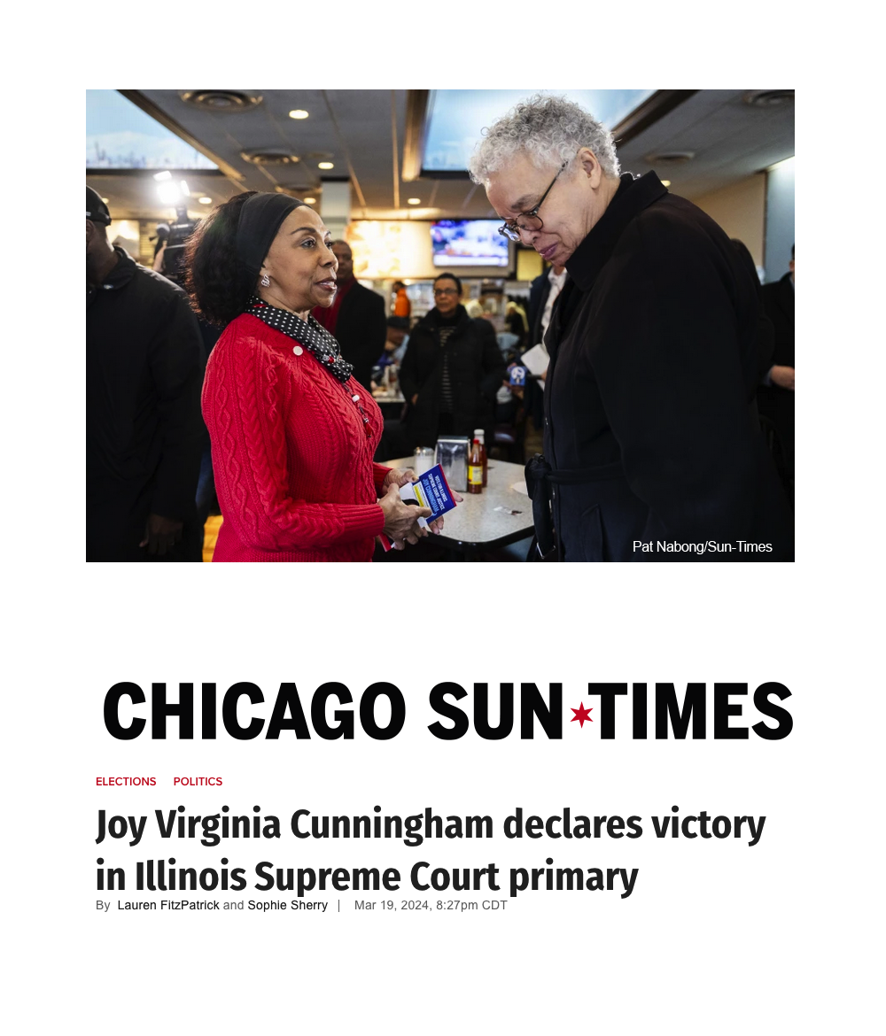 Joy Virginia Cunningham Wins Illinois Supreme Court Primary